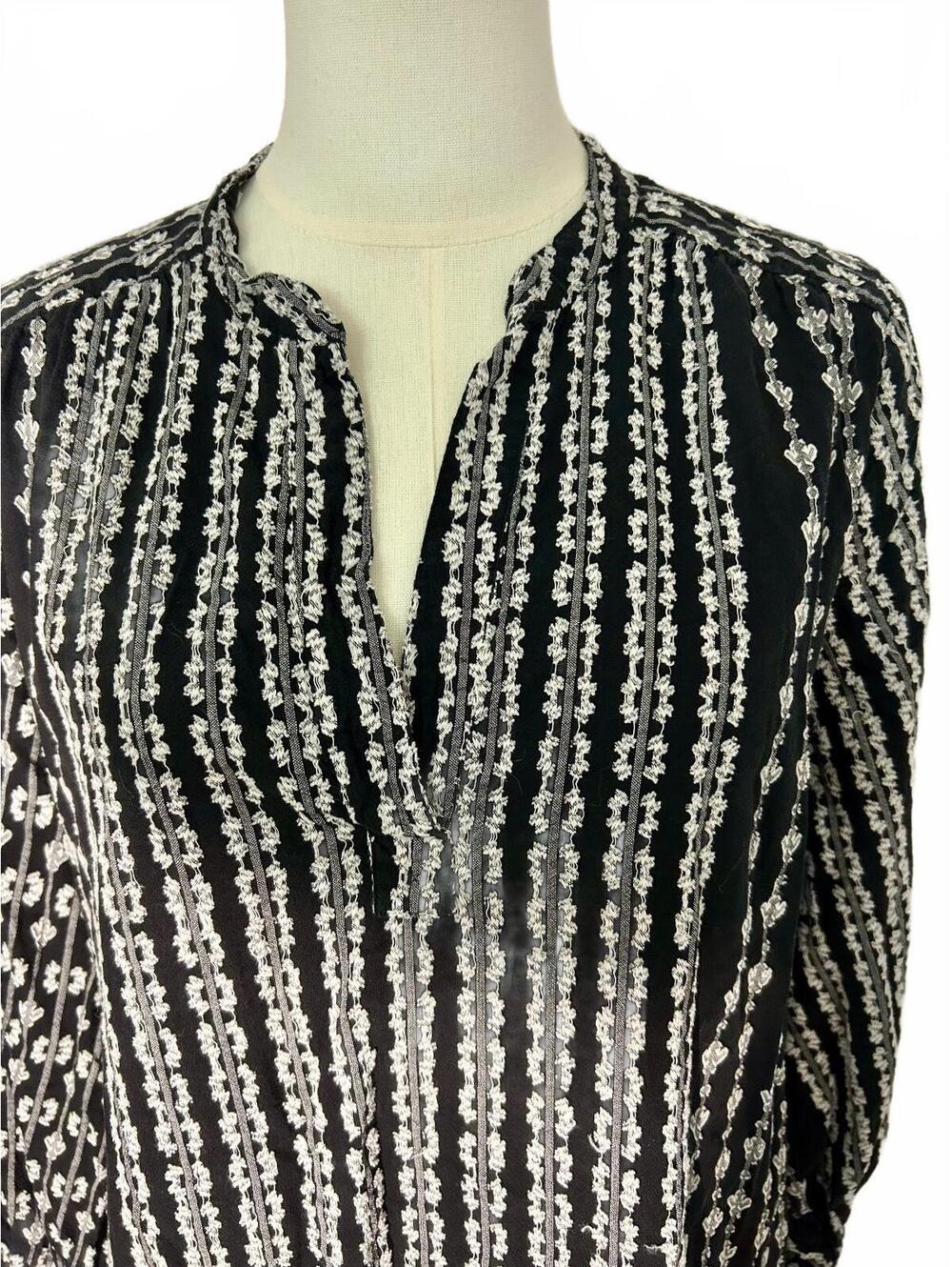 Lou & Grey Black White Embroidered Shift Dress Boho Peasant 3/4 Sleeve XS